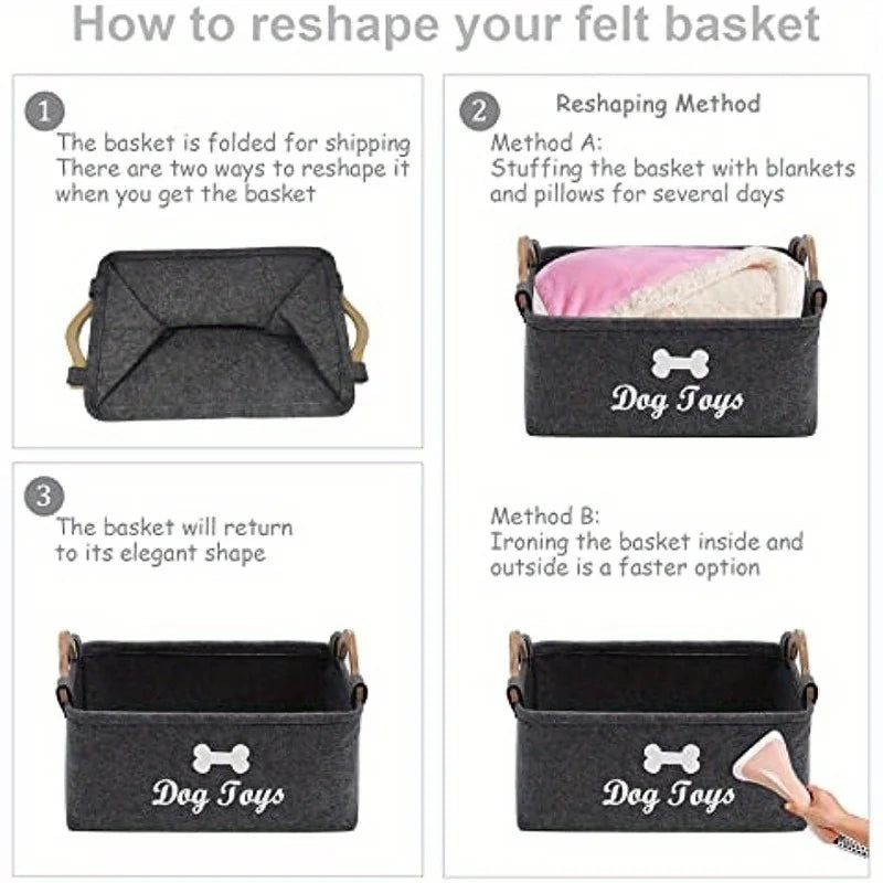 1Pc Felt Pet Toy Box, Dog Toy Box, Storage Basket Chest Organizer for Organizing Pet Toys, Blankets, Leashes and Food