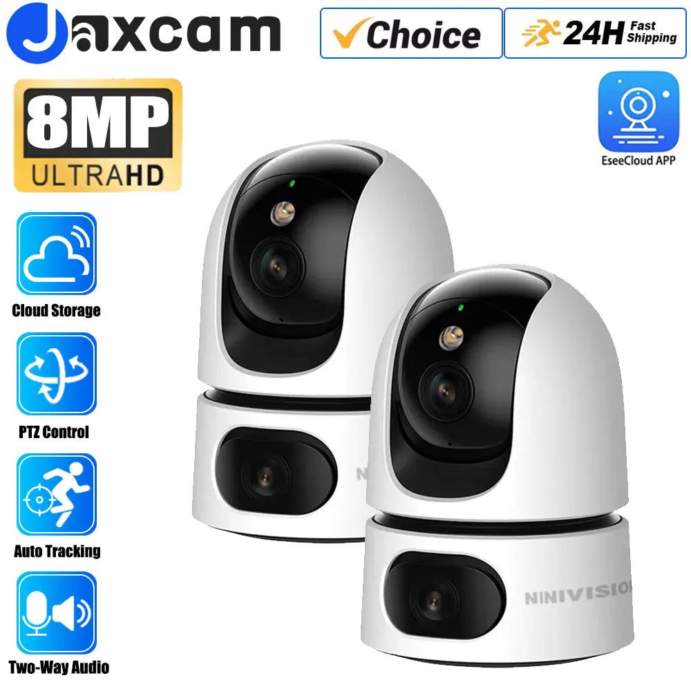 Dual Lens Home Indoor CCTV Surveillance 10X Zoom 4K 8MP Wifi PTZ IP Camera Auto Tracking Security Protection Baby Monitor