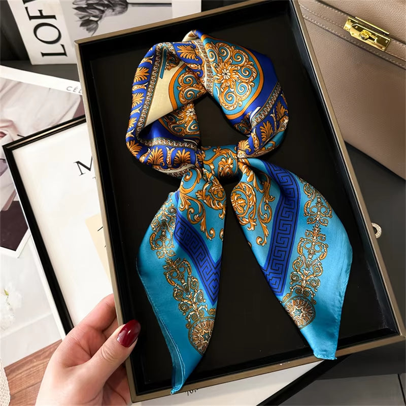 2025 New Fashion 70X70Cmprinted Women'S Scarf Pashmina Silk Scarf Square Shawl Decorative Headband Neck Luxury Design Bandana