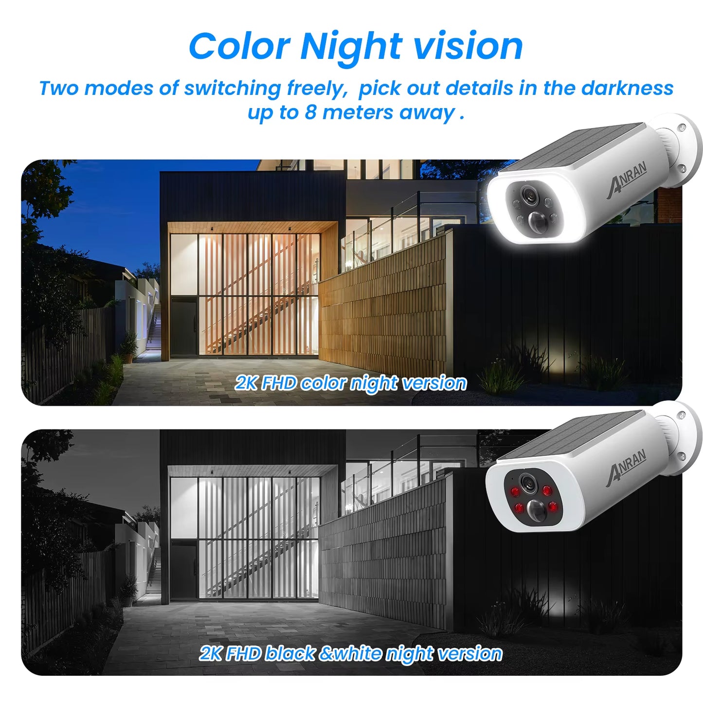 Outdoor Solar Security Camera with Battery 3MP 2.4G WIFI Camera Battery Cloud Storage Color Night Vision Can'T Add NVR