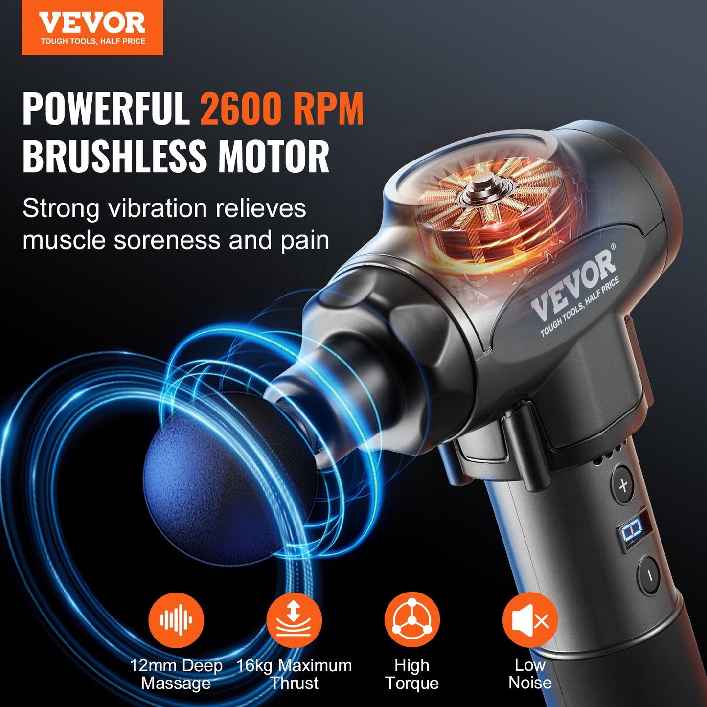 Massage Gun Deep Tissue with 9 Speed Levels & 6 Massage Heads, 24V 2500Mah Batteries, Percussion Muscle Massager for Athletes, Handheld Electric Massage Gun for Pain Relief, Muscle Relaxation