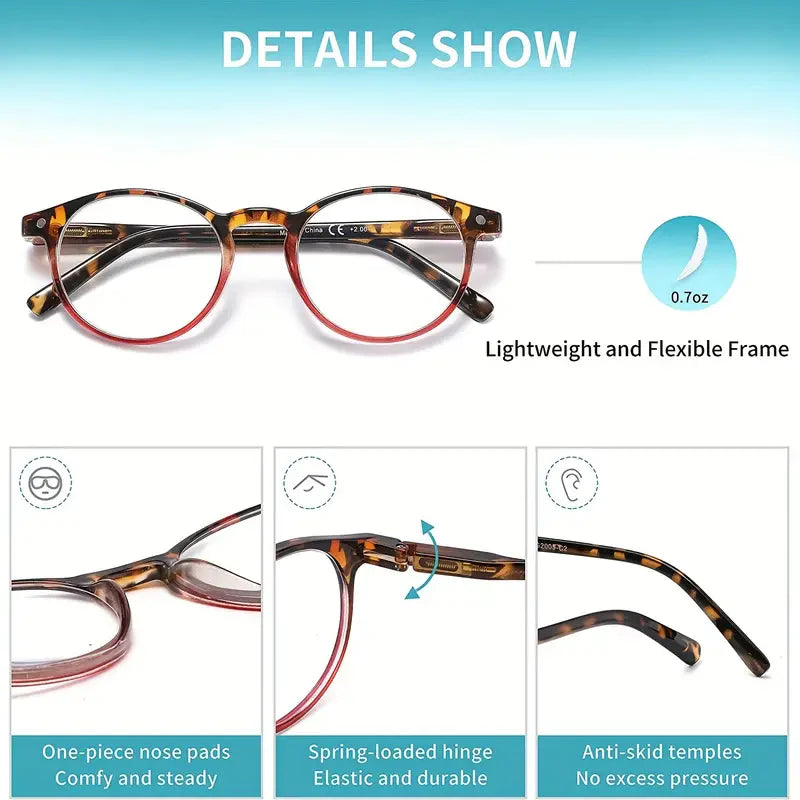 4 Pairs Mens Women Spring Hinge round Horn Power Oval Reading Reader Glasses 1-4