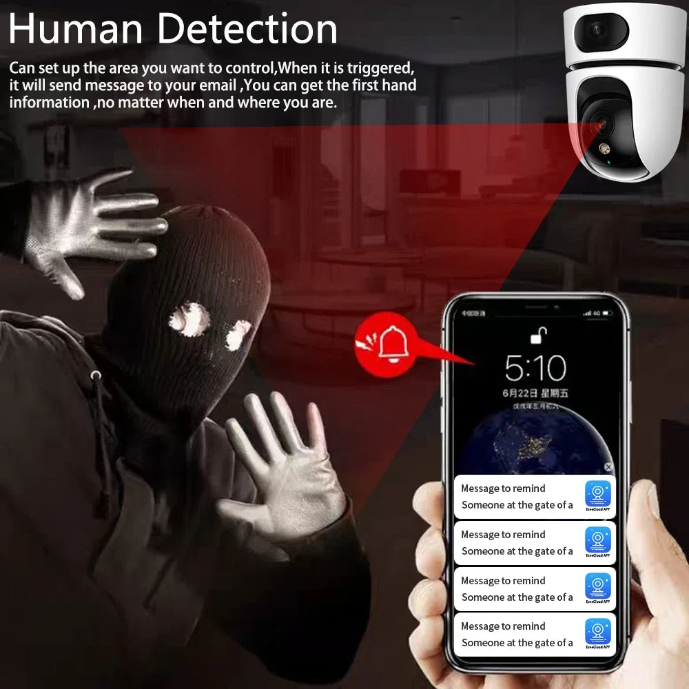 Dual Lens Home Indoor CCTV Surveillance 10X Zoom 4K 8MP Wifi PTZ IP Camera Auto Tracking Security Protection Baby Monitor