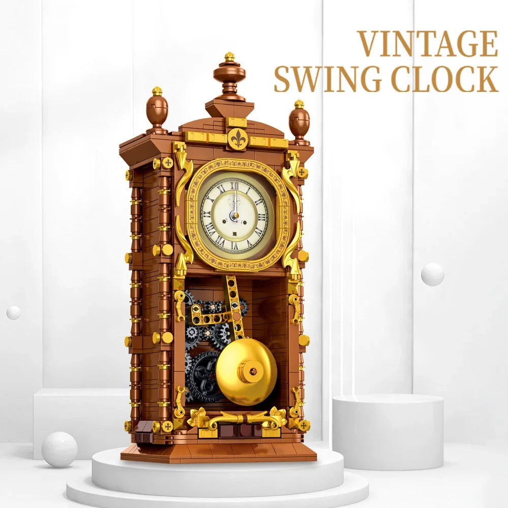 MOC Classic Retro Series Swing Clock Building Blocks with Pendulum Construction DIY Assemble Brick Set Gift Boy Child Kids Adult
