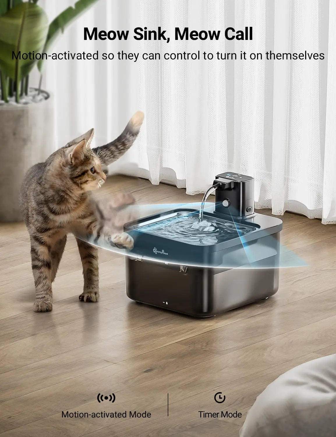 2.5L Automatic Stainless Steel Cat Water Fountain 4000Mah Wireless Pet Drinker Battery & Sensor 2 in 1 Dispenser