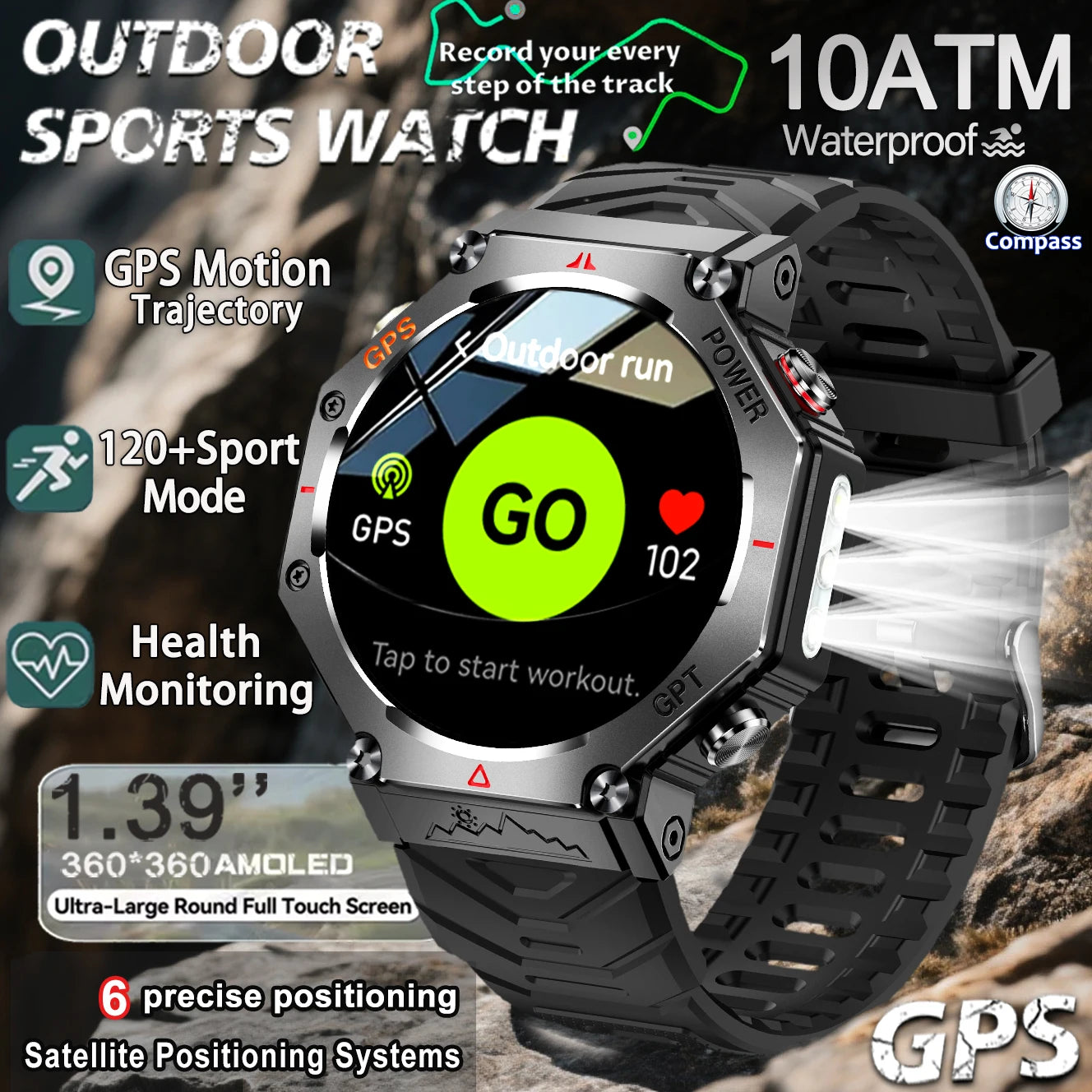 2025 NEW T-Rex 3 Military Smartwatch 10ATM Waterproof Bulit-In GPS Compass Altimeter Barometric AMOLED Bluetooth Call Smartwatc