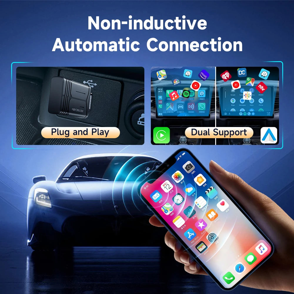 2025 HEYINCAR 2In1 Wireless Android Auto Adapter Carplay Smart Dongle Plug and Play for Kia Volvo Audi MG Opel VW Hyundai Jeep