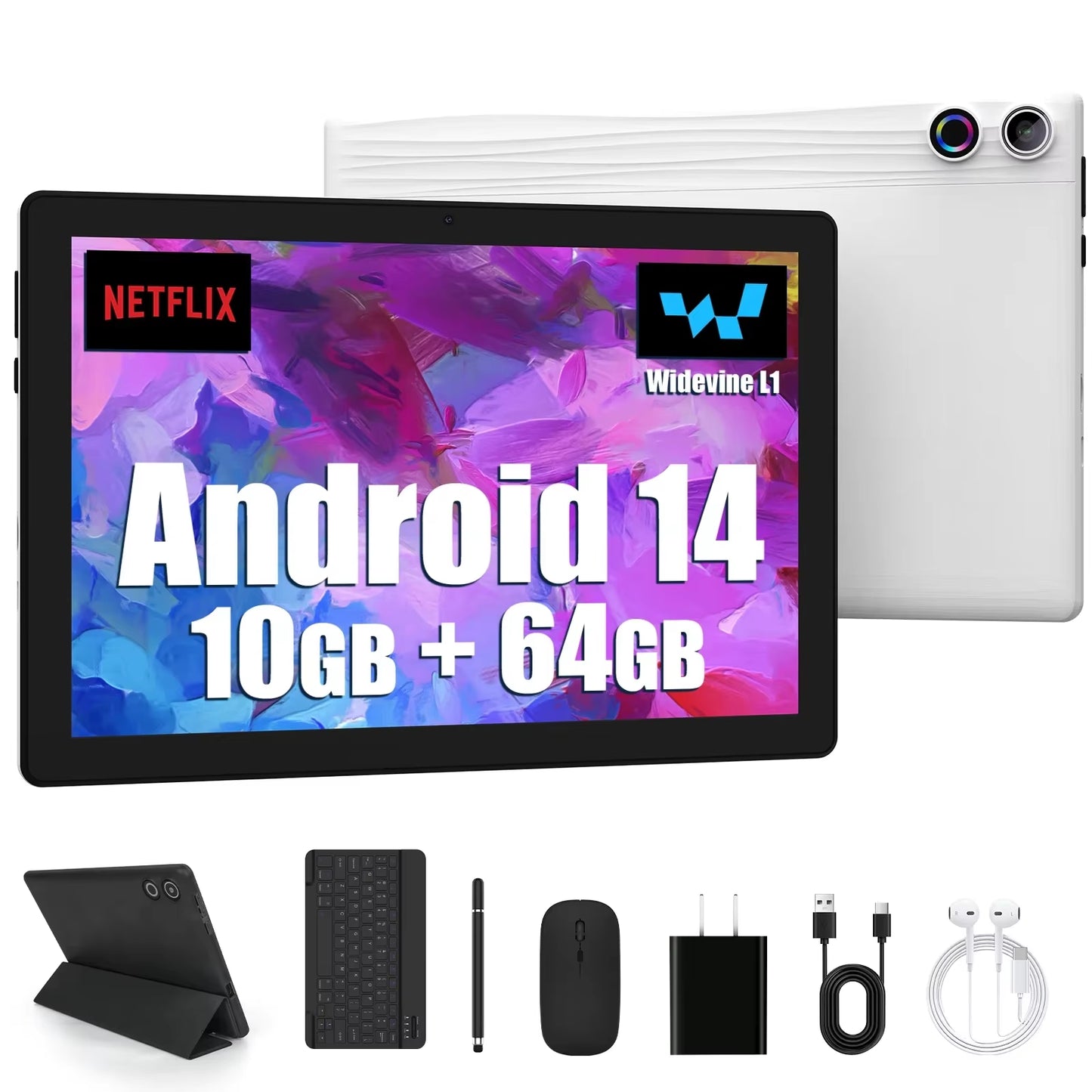 2026 Newest Android 15 Tablet 10 Inch 20GB+64GB Expandable 1TB Widevinel1 GMS 5000Mah Stylus Keyboard Mouse Headphones Case Set