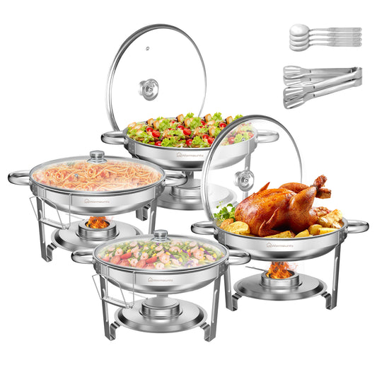 Stainless Steel Chafing Dish Buffet Set with Glass Lid - 4-Pack, 5QT Servers 