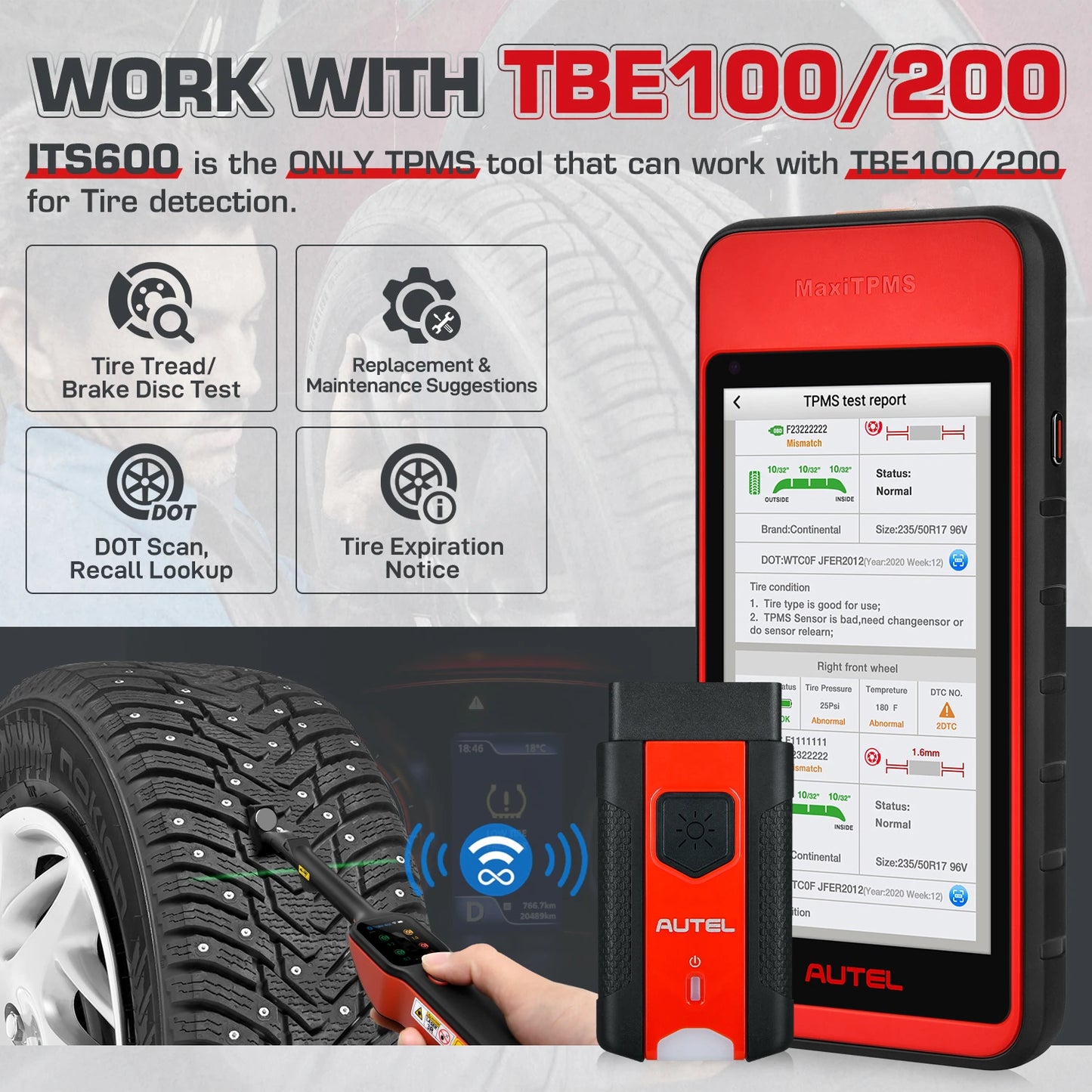Autel Maxitpms ITS600E Diagnostic Scanner TPMS Relearn & Scan Tool Upgraded of TS508 Oil Reset/Bms/Sas/Epb Work with TBE200E