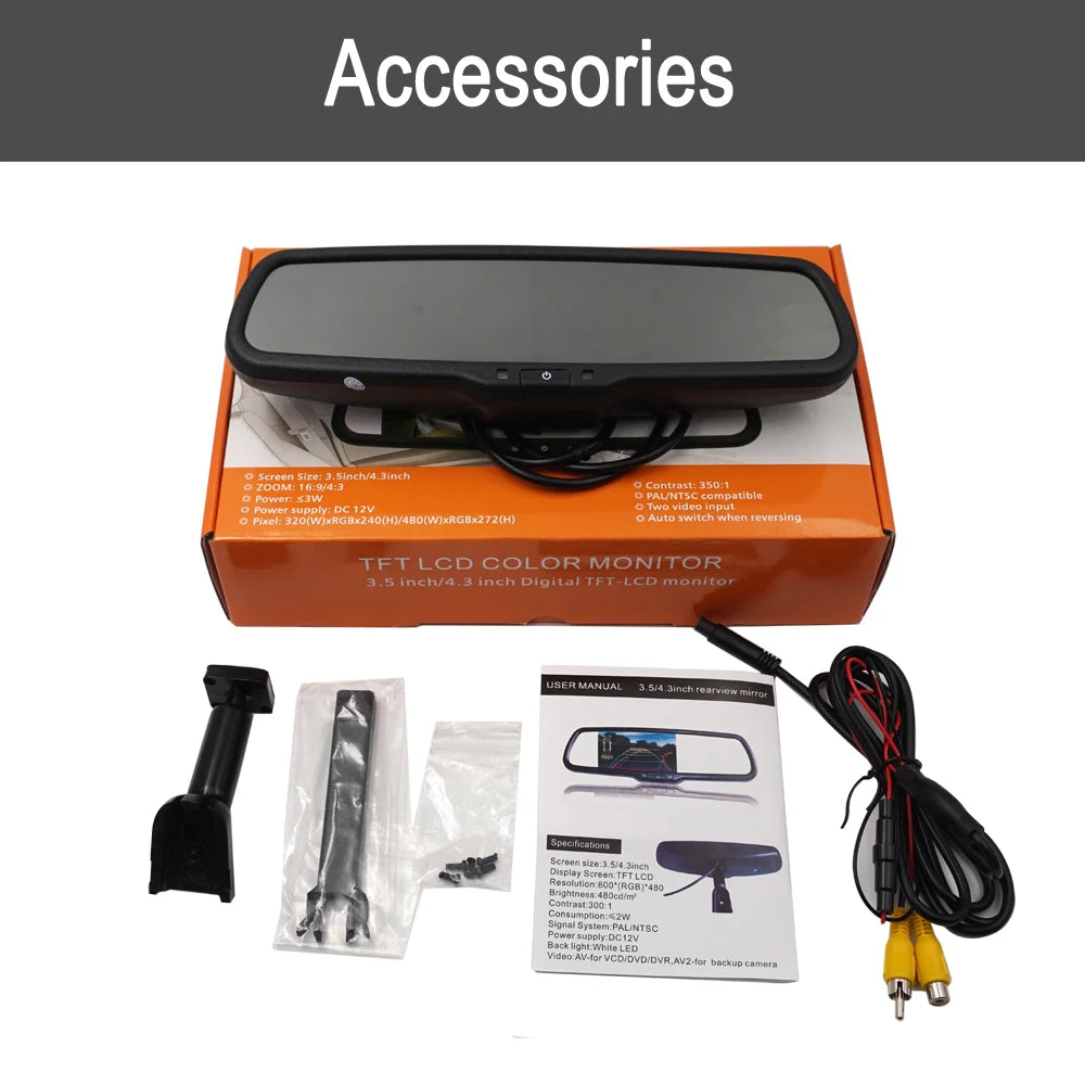4.3'' Car Rearview Mirror Monitor Bracket LCD Video Monitor Camera Parking Monitor with HD Screen Driving Recorder