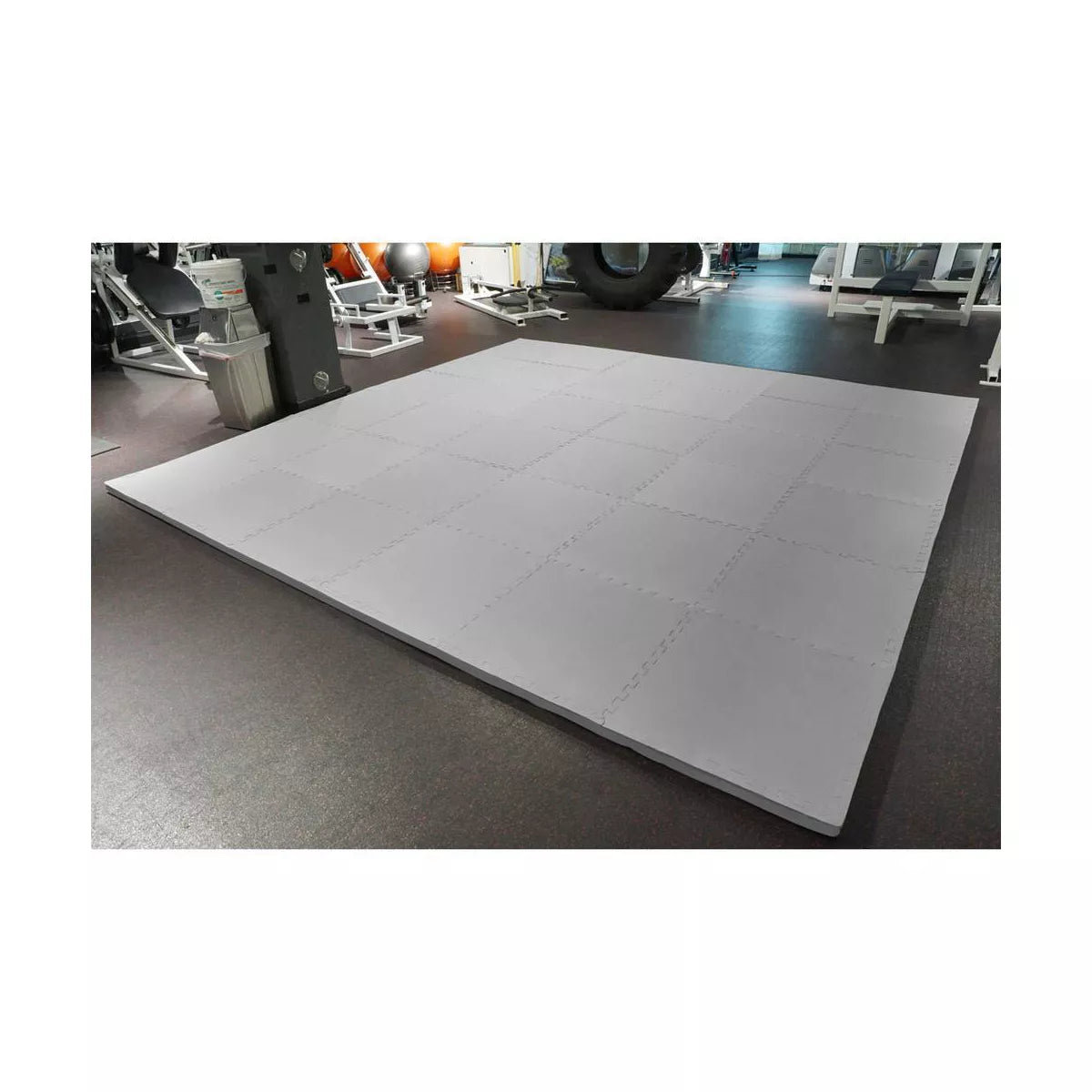 X-Thick 1.5-Inch Interlocking Gym Floor Mat Tiles in Gray, Set of 16 Pieces