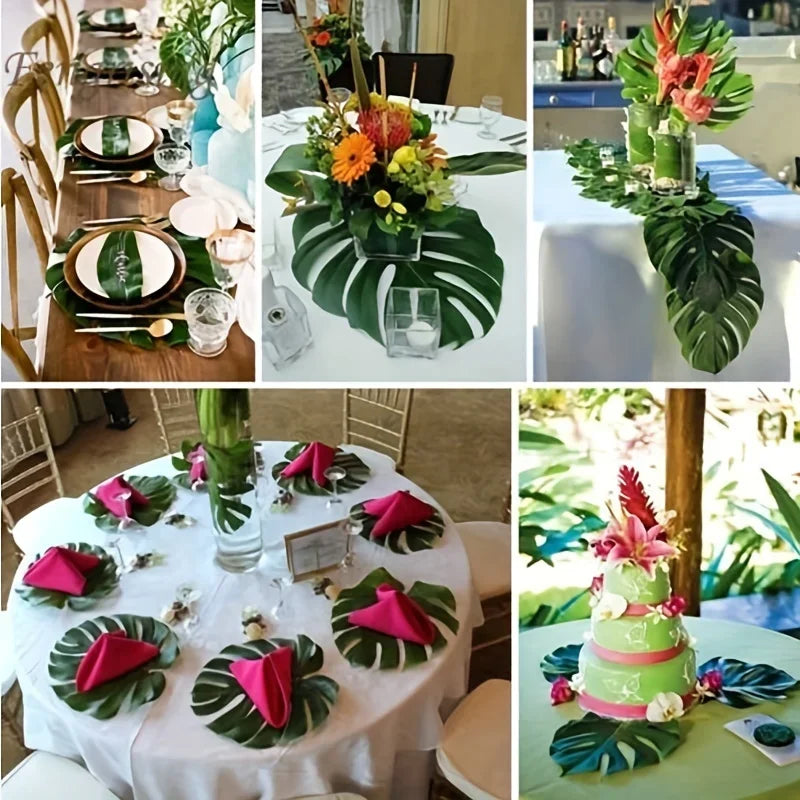 10Pcs Hawaii Artificial Palm Leaf Turtle Back Leaf Jungle Beach Theme Party Flower Arrangement Mat Accessories Cup Mat