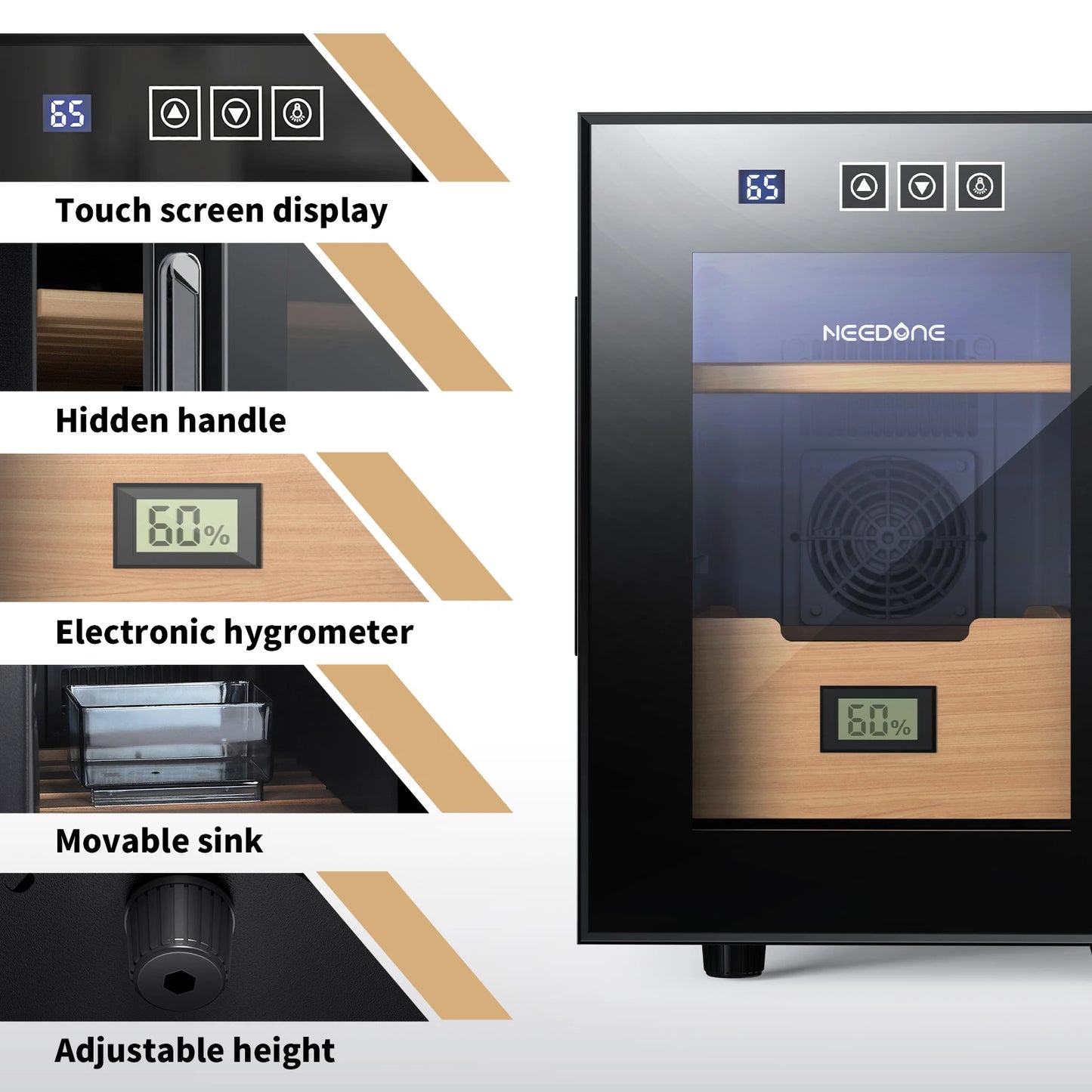 Humidor 16L with Cooling and Heating Temperature Control System Electric Cooler for 100 Counts with Digital Hygrometer Made with Spanish Cedar Wood Gift for Men 2 Layers