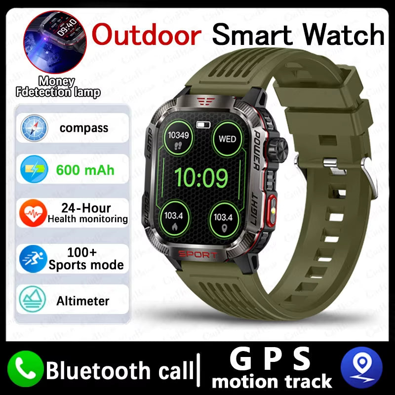 Military GPS Smart Watch Men Flashlight Compass Waterproof Outdoor Sport Tracker Bluetooth Call Smartwatch
