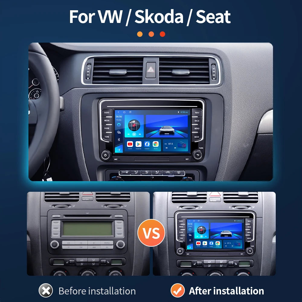 2Din Android 13 Car Radio GPS for VW / Volkswagen Skoda Octavia Golf 5 6 Touran Passat B6 Polo Jetta 2Din Radio Player