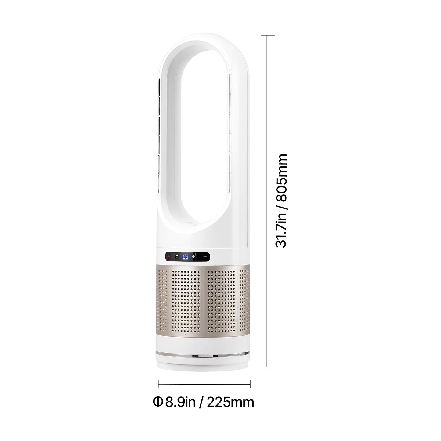 VEVOR Tower Fan Bladeless 15.4Ft/S Velocity Floor Blows Cold Air 80° Oscillating 8-Speed Fans 8E Control & Air Purification Mode
