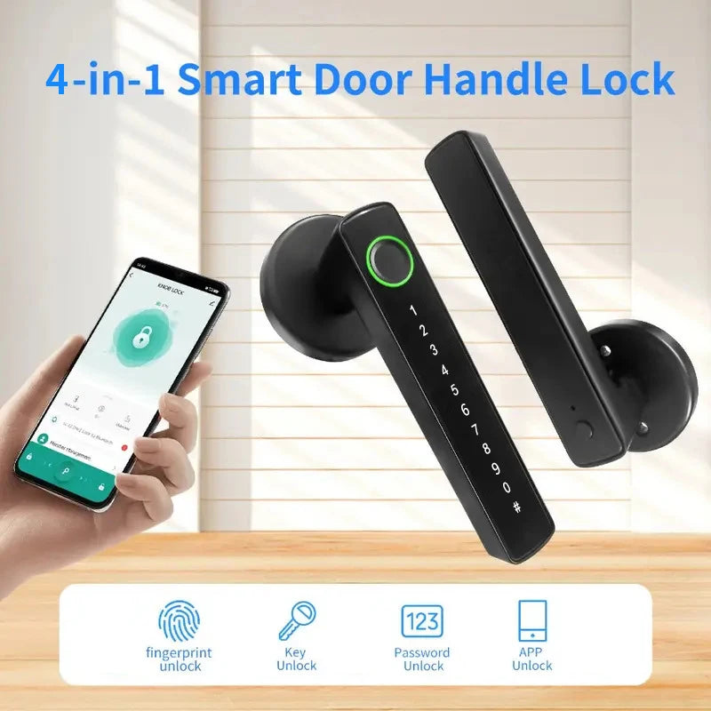 Smart Fingerprint Lock Financial Level Electronic Indoor Lock Password/Key/Tuya App/Bluetooth Unlock Bathroom Bedroom