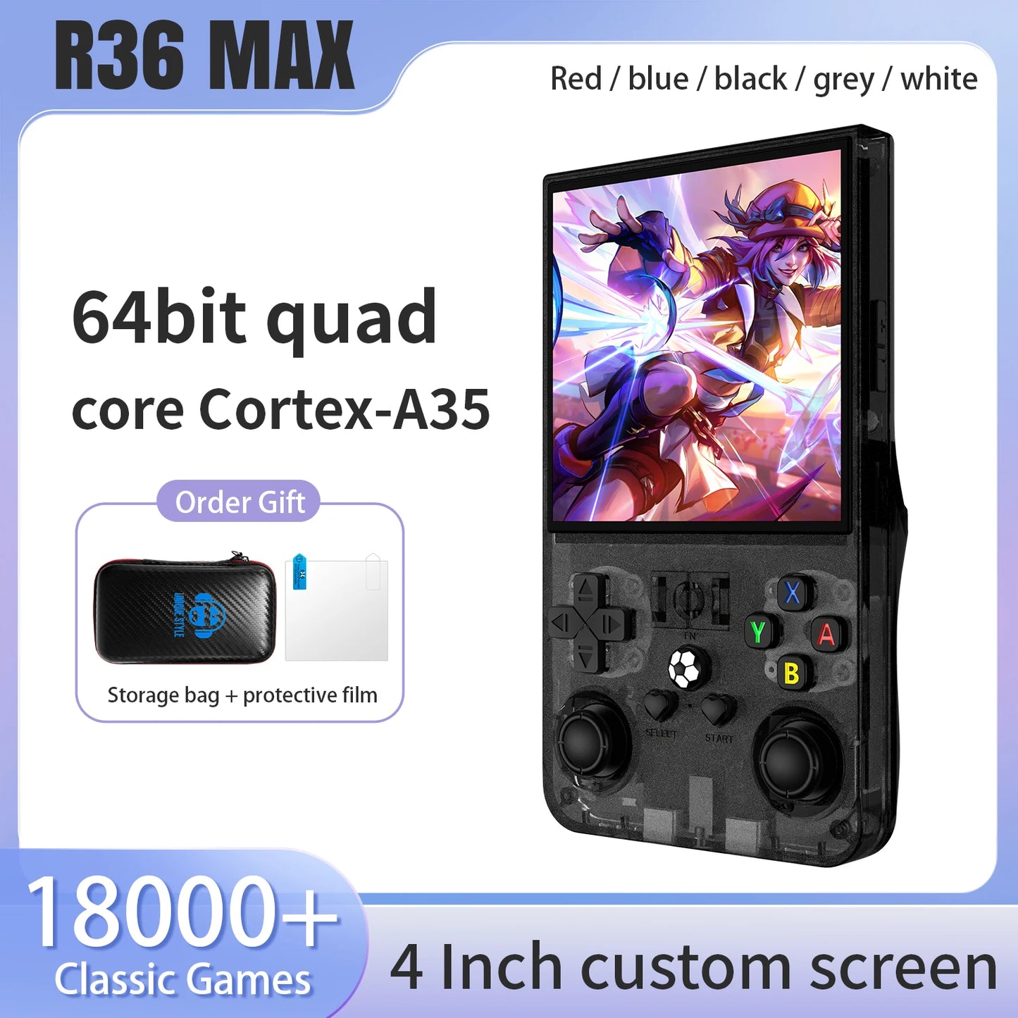 R36MAX Retro Handheld Console - 64/128GB Lag-Free Emulation 18000+ Games 4.0" IPS Screen Ergonomic Contour Grips
