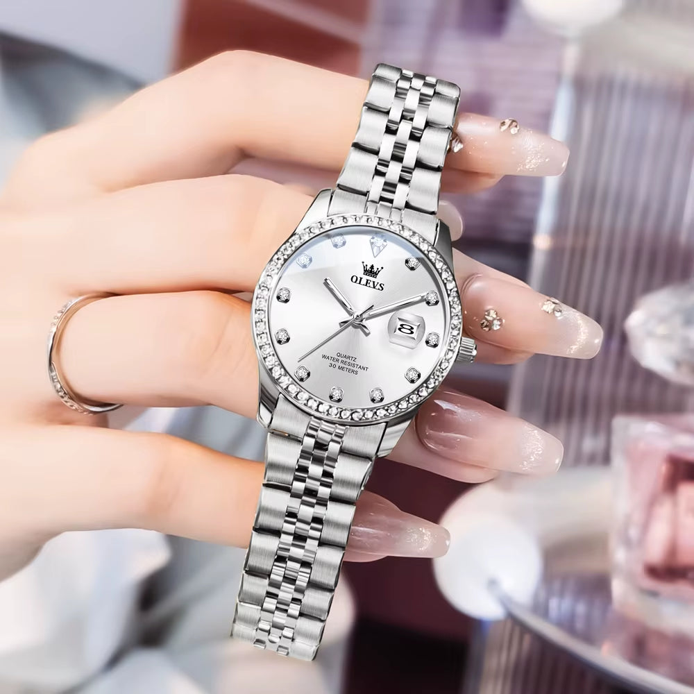 Top Brand Women'S Watches Elegant Simple Original Quartz Watch for Man Diamond Dial Waterproof Luminous Date Wristwatch