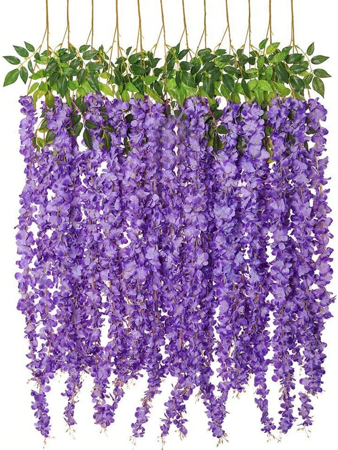 12Pcs Wisteria Artificial Fake Flower Bushy Vine Ratta Hanging Garland for Wedding Home Wall Decor Pink