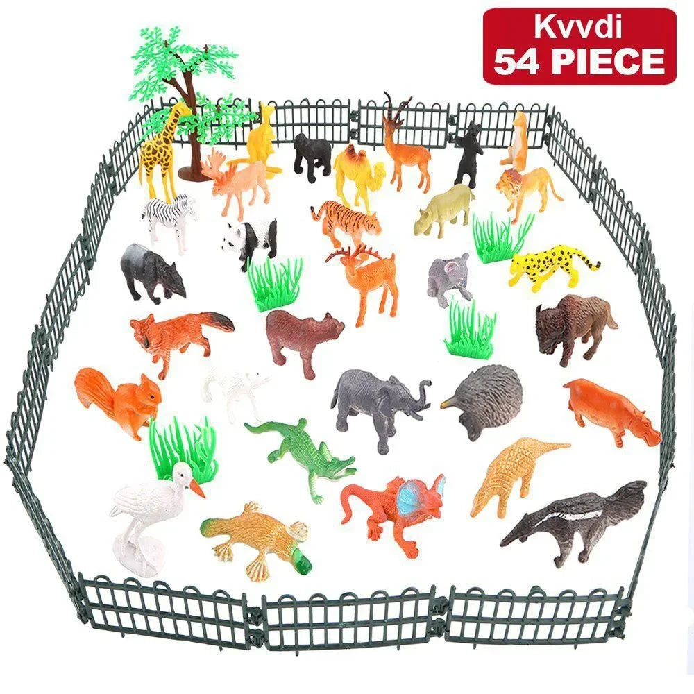 54 Pcs Mini Jungle Animal Toys Set Realistic Wild Plastic Animals Learning Toys Elephant Gazelle Giraffe Gnu Gorilla Lion Tiger