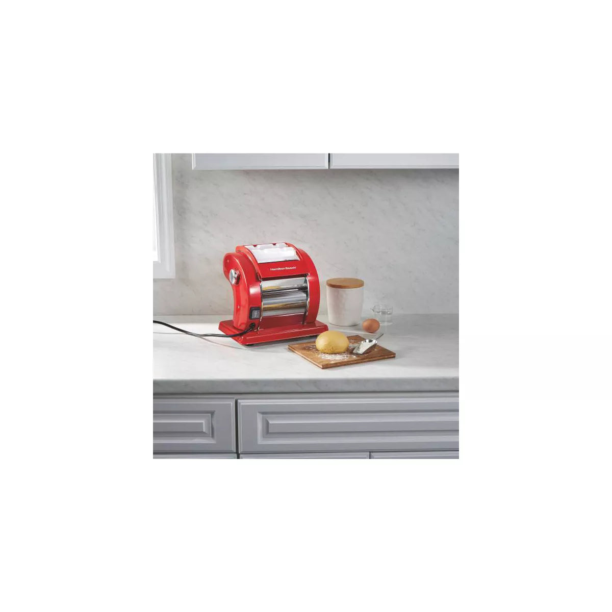 Electric Pasta Maker 86651: Stainless Steel Machine for Spaghetti and Fettuccine, Red, Hand Wash Recommended
