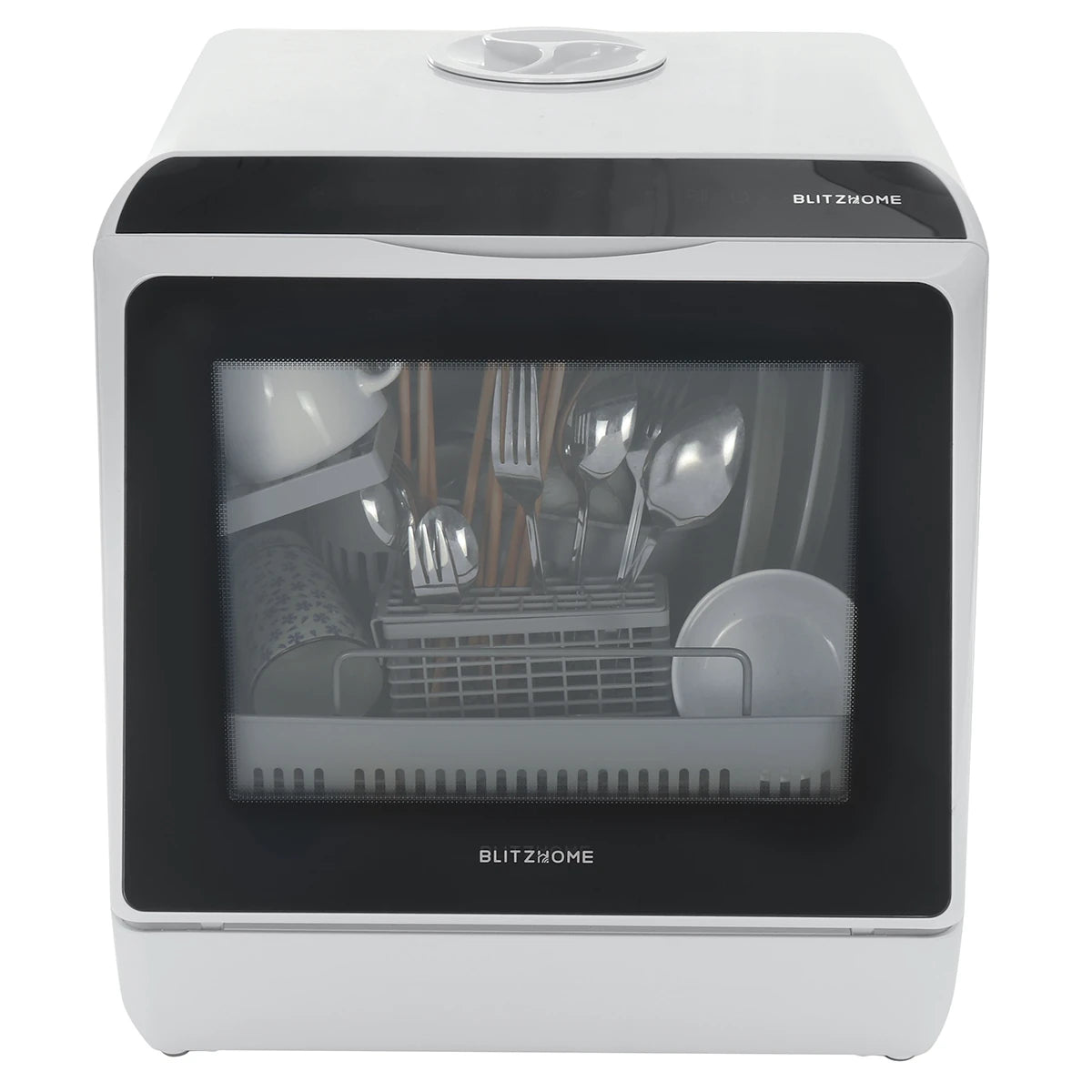 Blitzhome BH-CDW1 Smart Portable Countertop Dishwasher US Plug with APP Control, 4-6 Sets Big Capacity, Dual Water Inlet Modes, 360°Spraying, 75°High Temperature, Five Cleaning Modes, Drying Function
