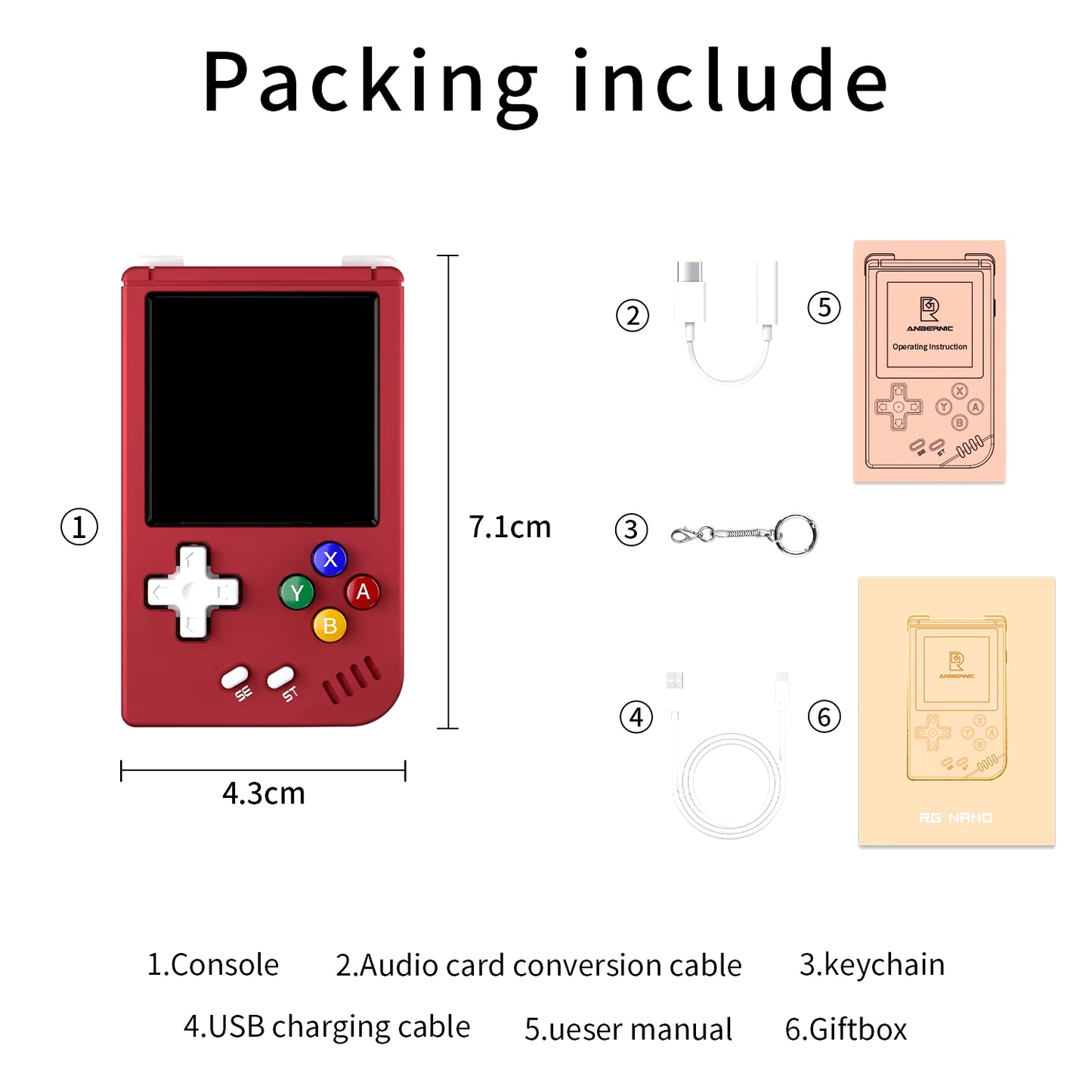 RG Nano Retro Handheld Game Console Portable Game Console Mini Aluminum Alloy with 1.54 Inch IPS Screen 64G TF