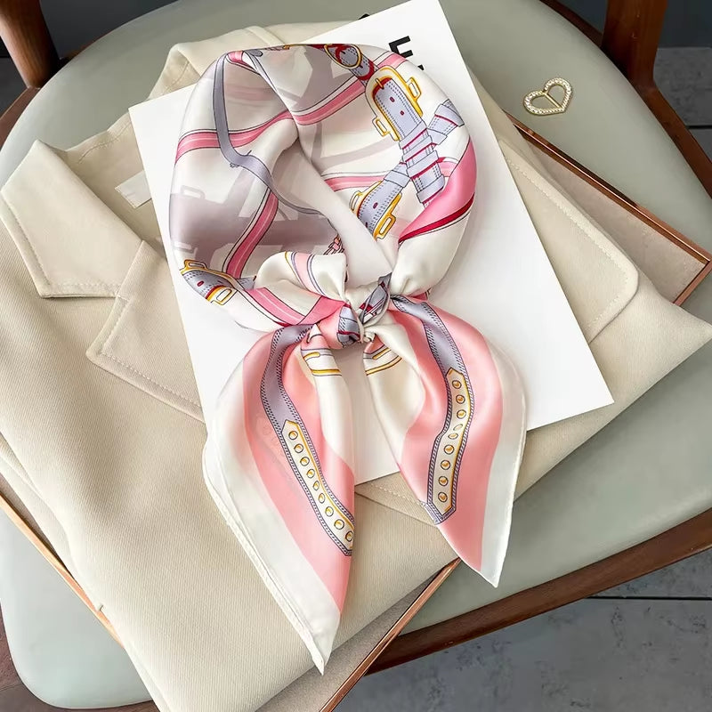 2025 New Fashion 70X70Cmprinted Women'S Scarf Pashmina Silk Scarf Square Shawl Decorative Headband Neck Luxury Design Bandana