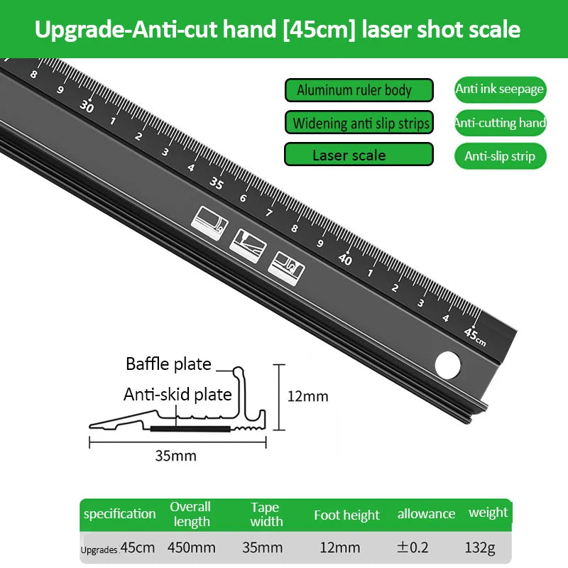 20/30/45Cm Multifunctional High Precision Aluminum Alloy Straight Ruler anti Cutting Hands Marking Ruler for Drawing Measuring