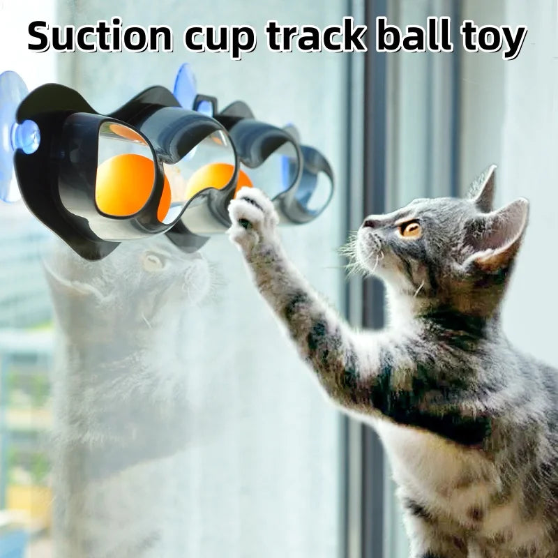 New Track Cat Toy Plastic Sucker Track Ball Pet Accessories Window Table Tennis Adsorption Glass Cat Toy Funny Cat Toys Pet Toys