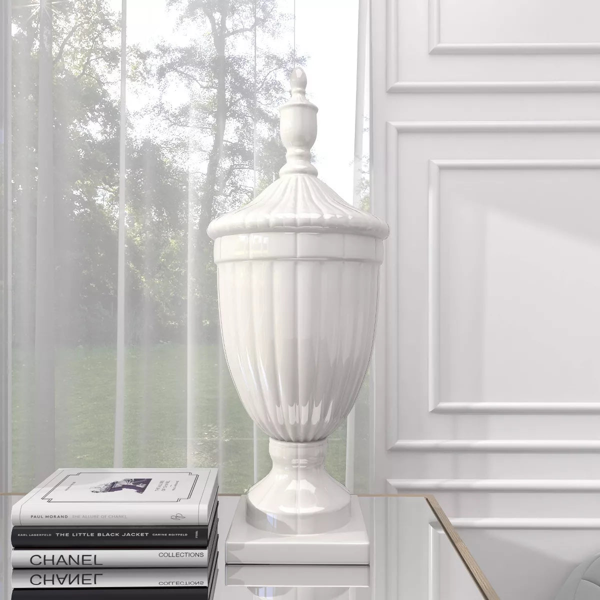 26-Inch Contemporary White Ceramic Vase - Elegant Large Tabletop Decor with Unique Design
