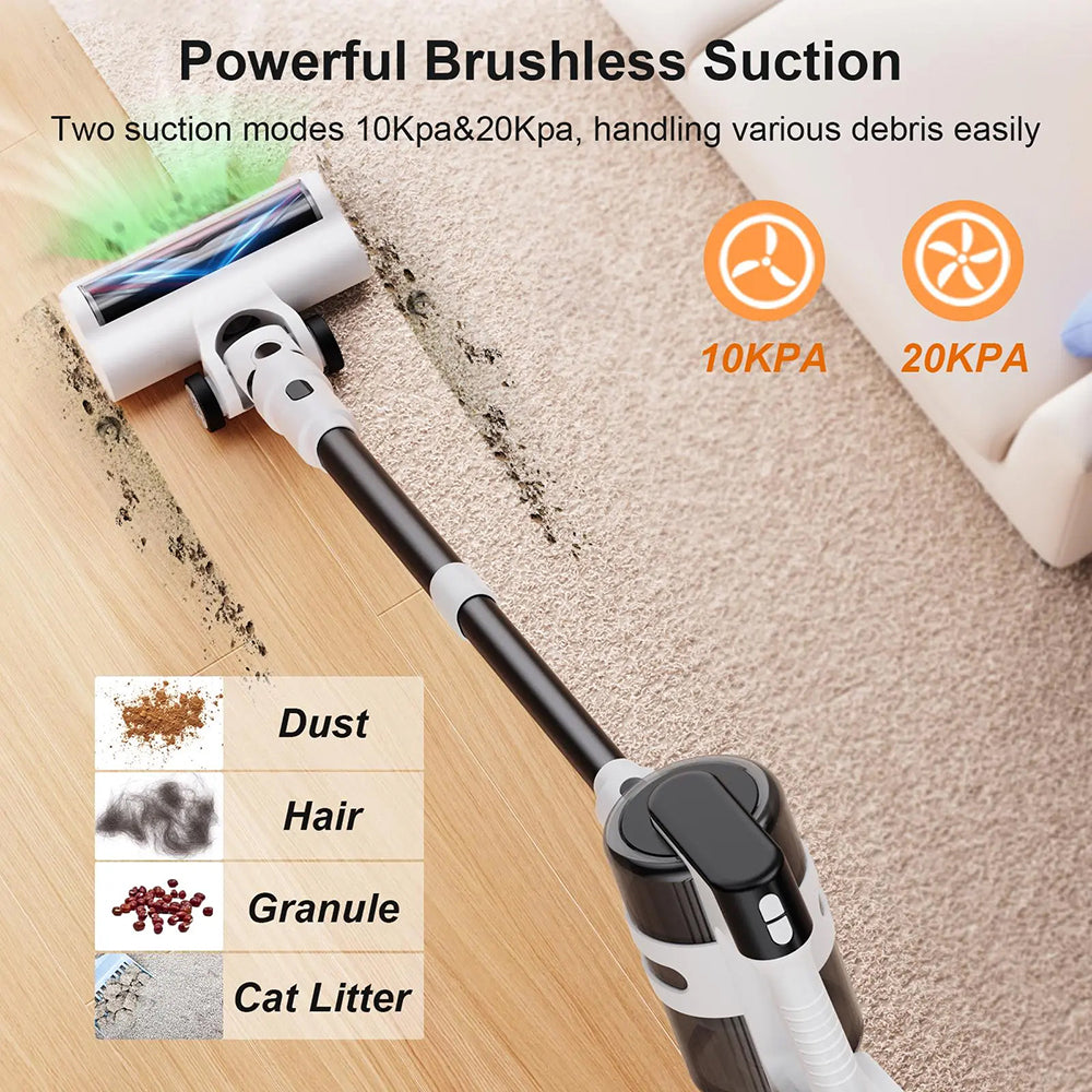Cordless 20Kpa Handheld Vacuum Cleaner Powerful Brushless Suction with Green LED Floor Brush Light