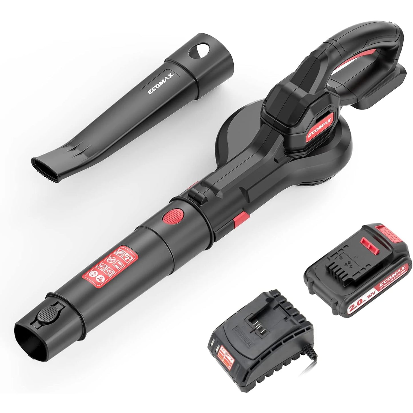 Ecomax 18V Electric Leaf Blower Cordless with 2 Battery & Charger, Lightweight Blower Battery Powered for Lawn Care & Snow Blowing & Yard Cleaning