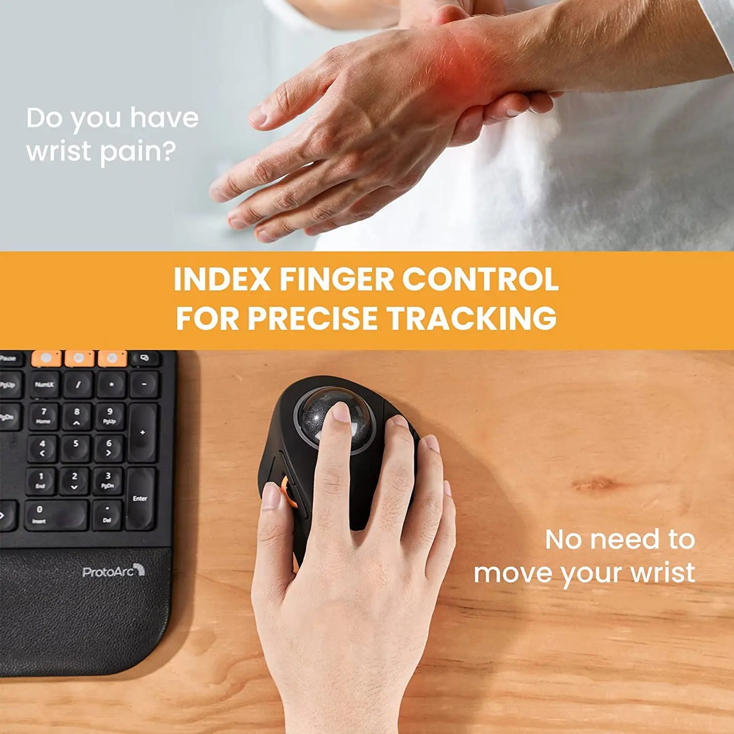 Protoarc Wireless Index Finger Trackball Mouse Rechargeable RGB Rollerball BT 2.4G Mice for Computer Laptop 3 Device Connection