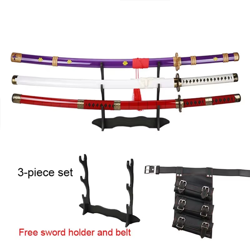 Set of 3 Handmade 41" Zoro Katanas - Anime Cosplay Swords Crafted from Bamboo Wood for Collectors and Gift Giving