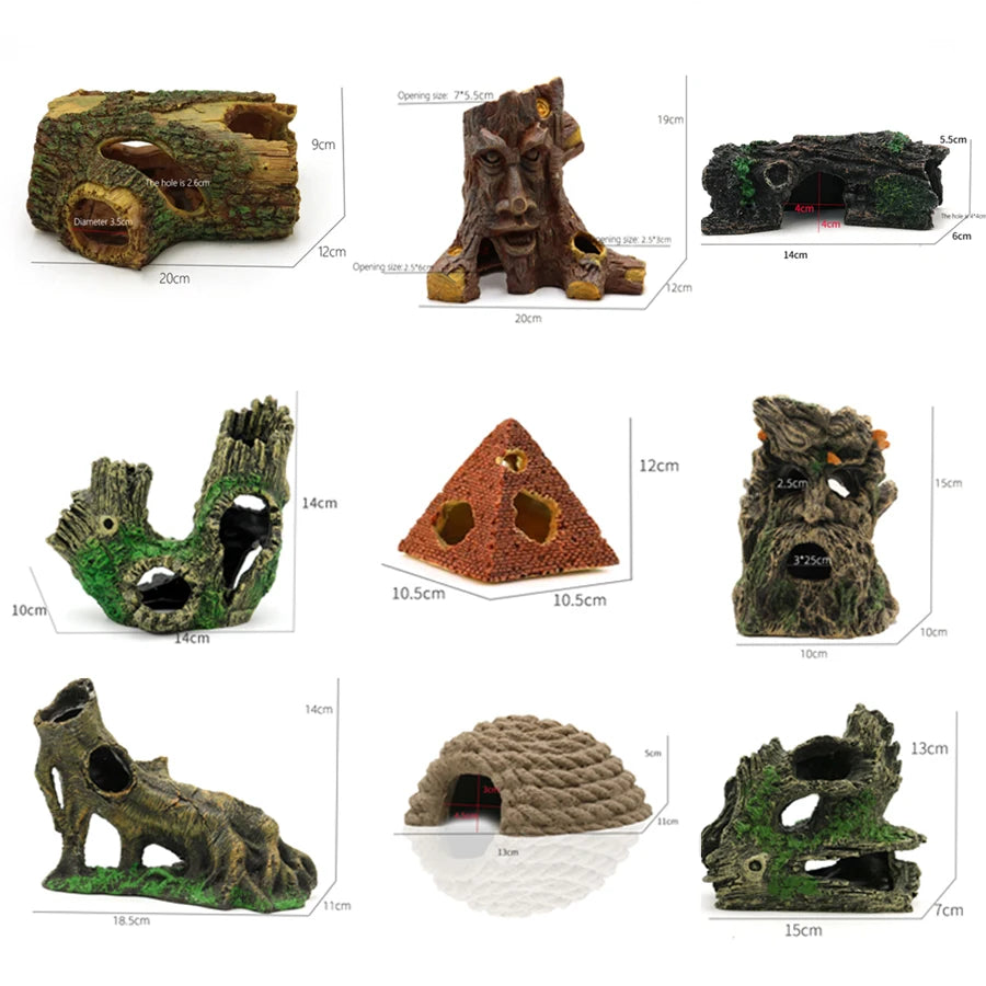 Fish Tank Reptile Box Landscaping Decoration Creative Resin Ornament Lizard Gecko Tree Root Hide Cave Amphibians Terrarium Decor