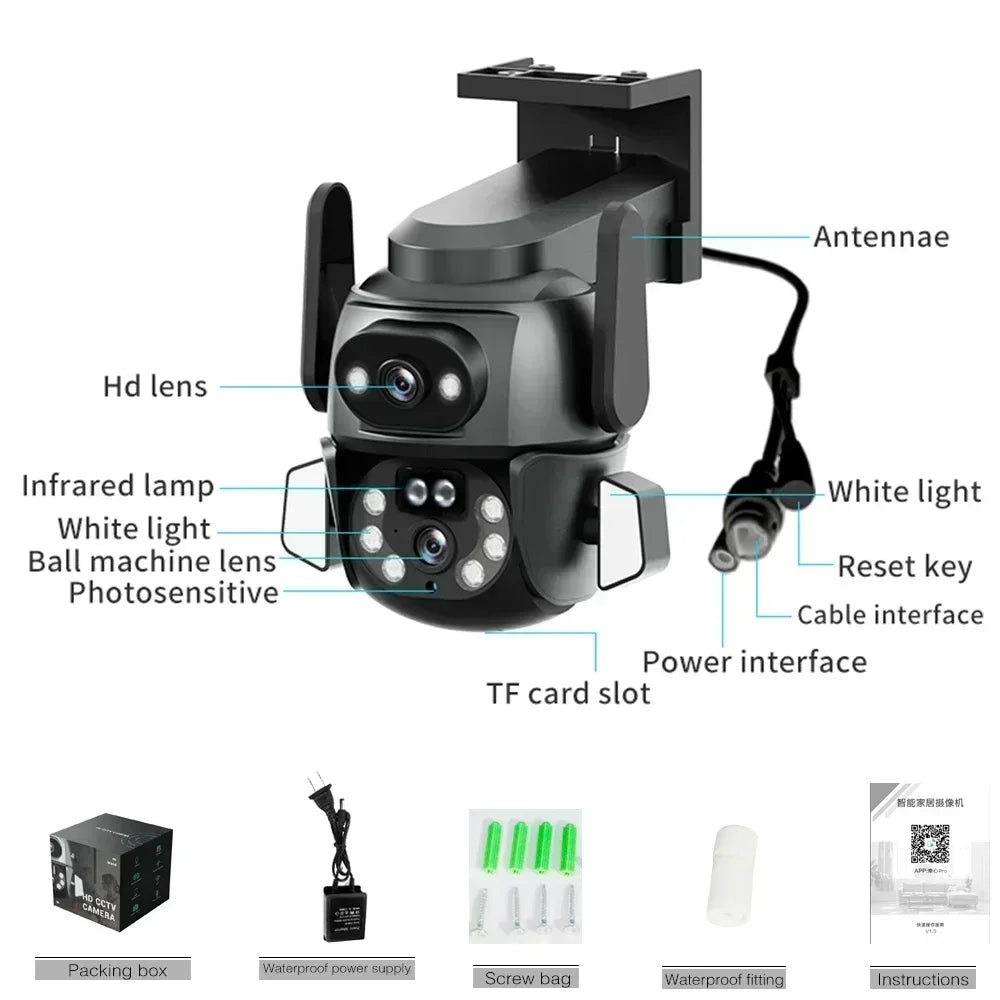 4K 8MP WIFI Security Camera with TUYA APP, Dual Screen, AI Auto - Tracking Smart Life for CCTV Video Camera