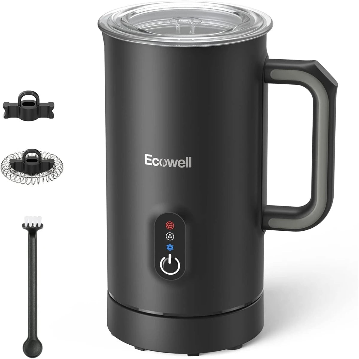 ECOWELL Milk Frother, Frother for Coffee 4 in 1, Milk Steamer Warm and Cold Foam Frother, Milk Steamer and Frother for Latte, Macchiato, Cappuccinos Silent Working 8.1Oz/240 Ml WMMF01 Black
