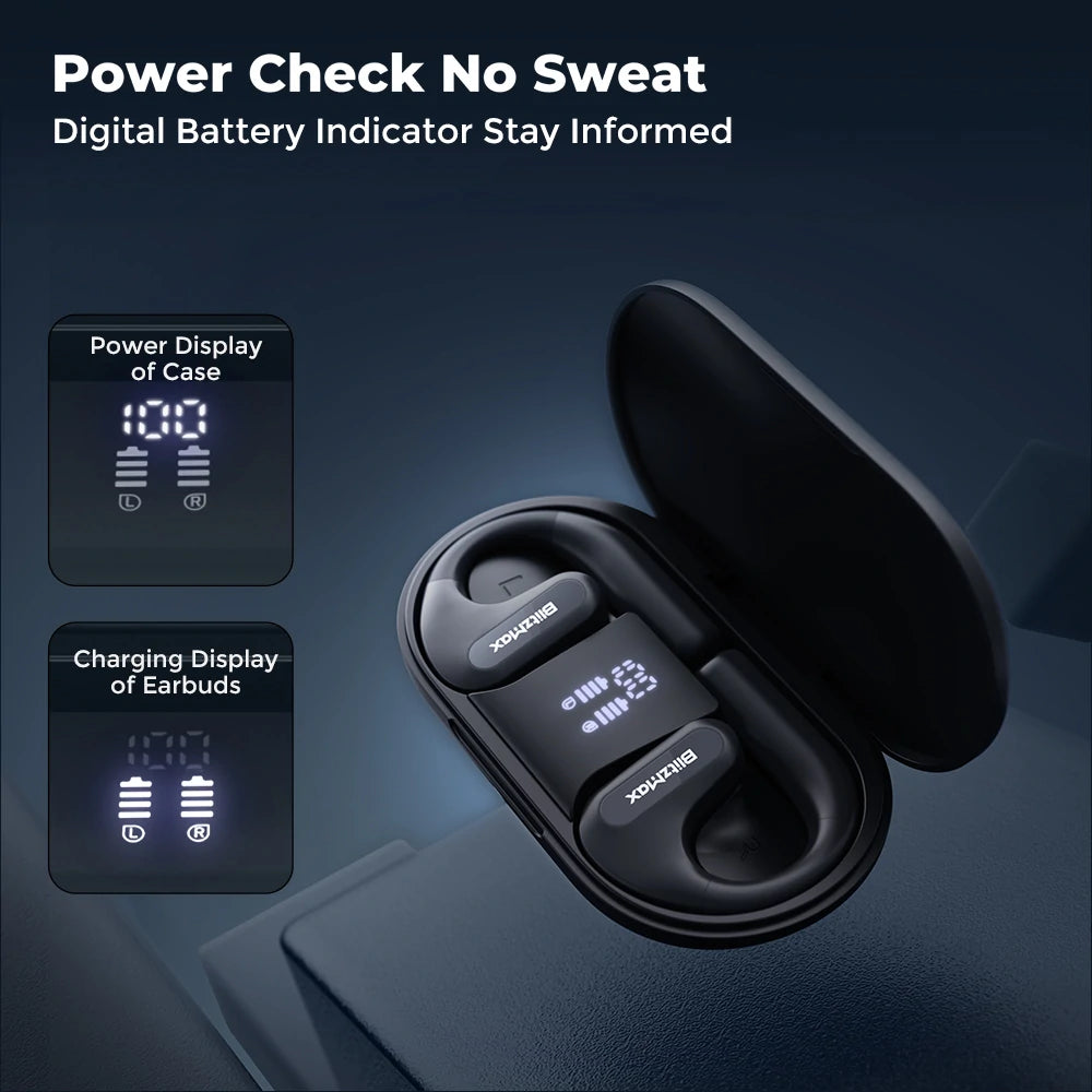 Blitzmax BM-CT2 Open Ear Headphones LED Power Display 16.2Mm Dynamic Drivers Deep Bass 60H Playtime Protable Earphone