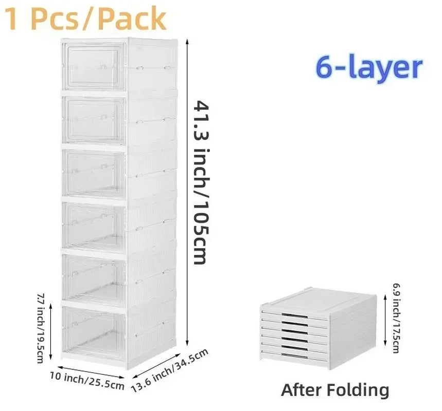 6 Layers Shoes Box Foldable Transparent Sneaker Shoe Storage Organizers Box Stackable Dustproof High-Top Cabinet Shoe Rack Shelf