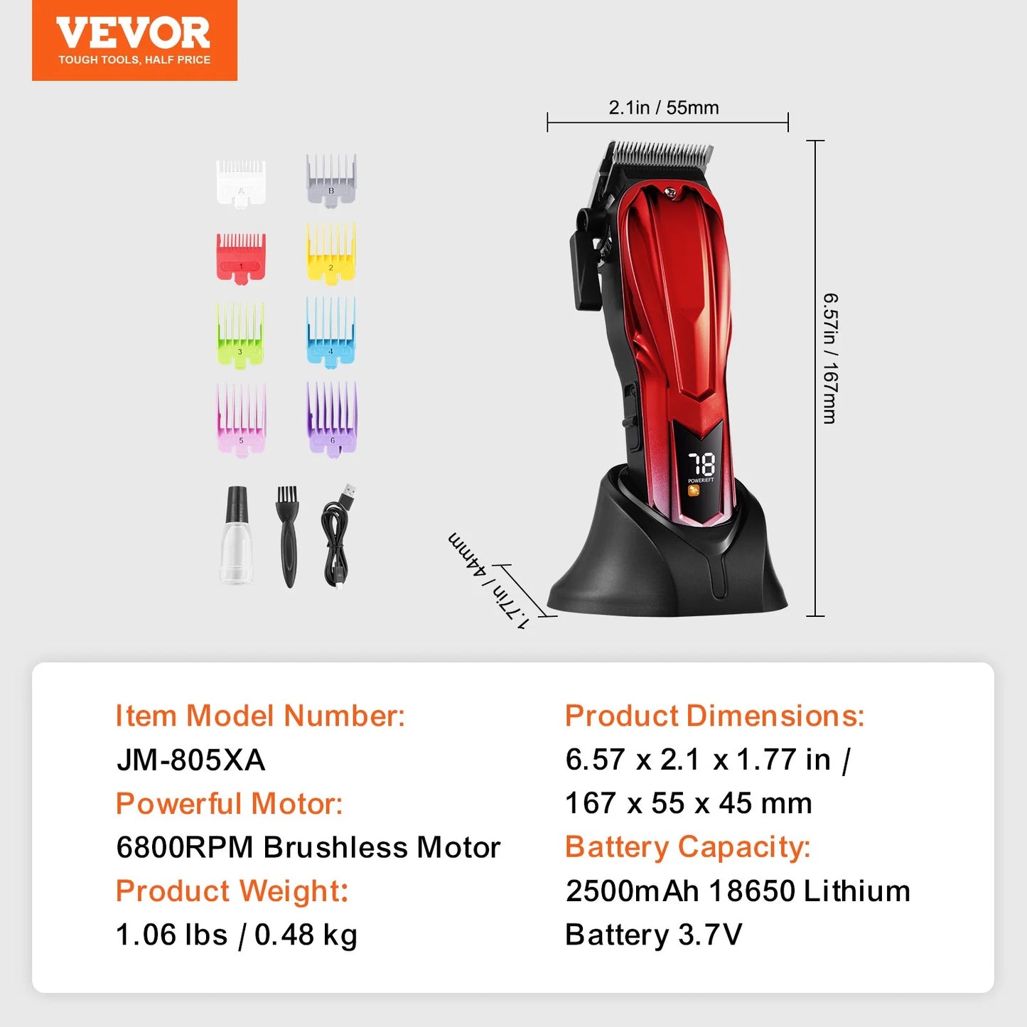 Professional Hair Clipper Men'S Barber Clipper 6800RPM with LCD Display