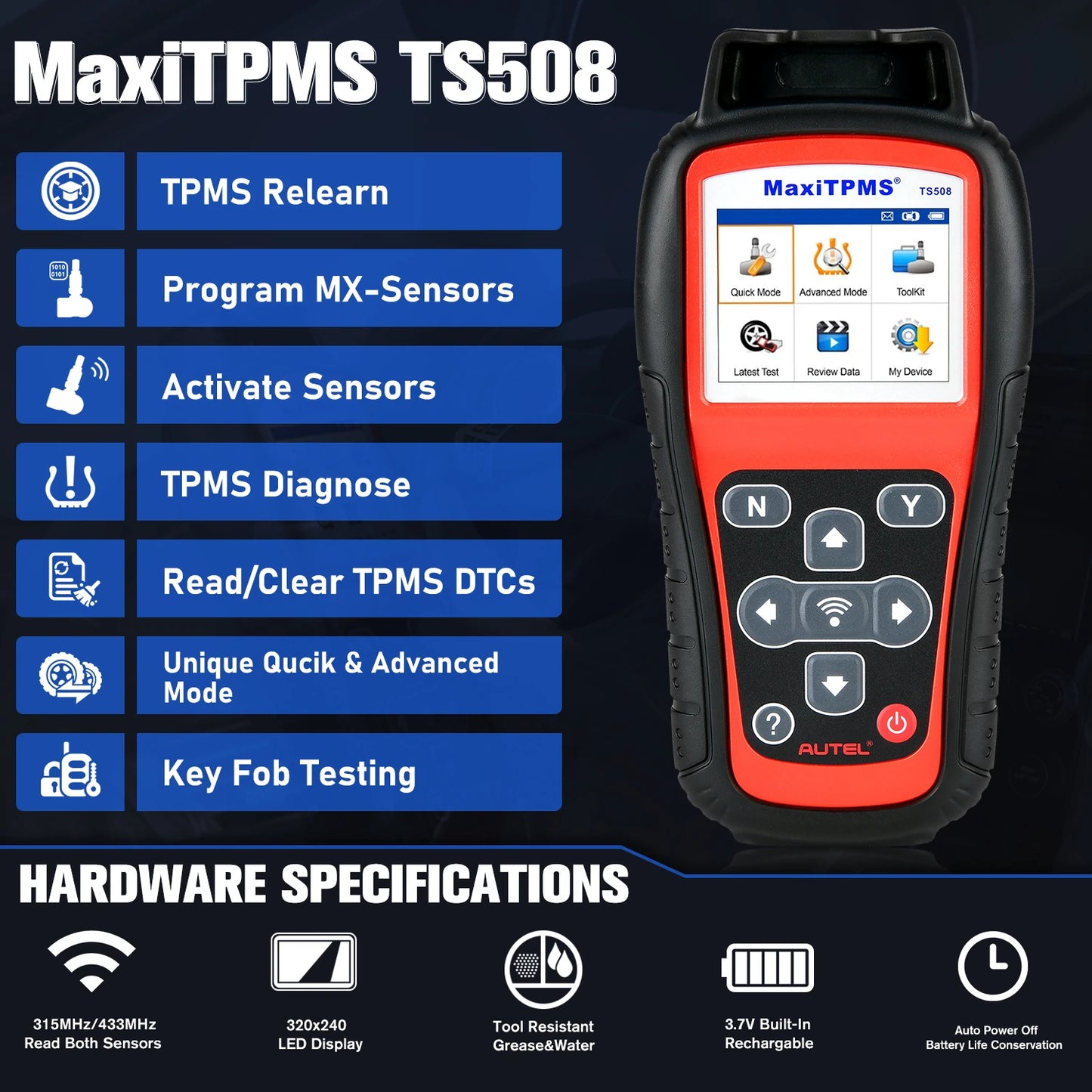 l Maxitpms TS508WF TPMS Tool Sensor Progarmming/ Relearn/ Activate TPMS Reset Read/Clear TPMS Dtcs