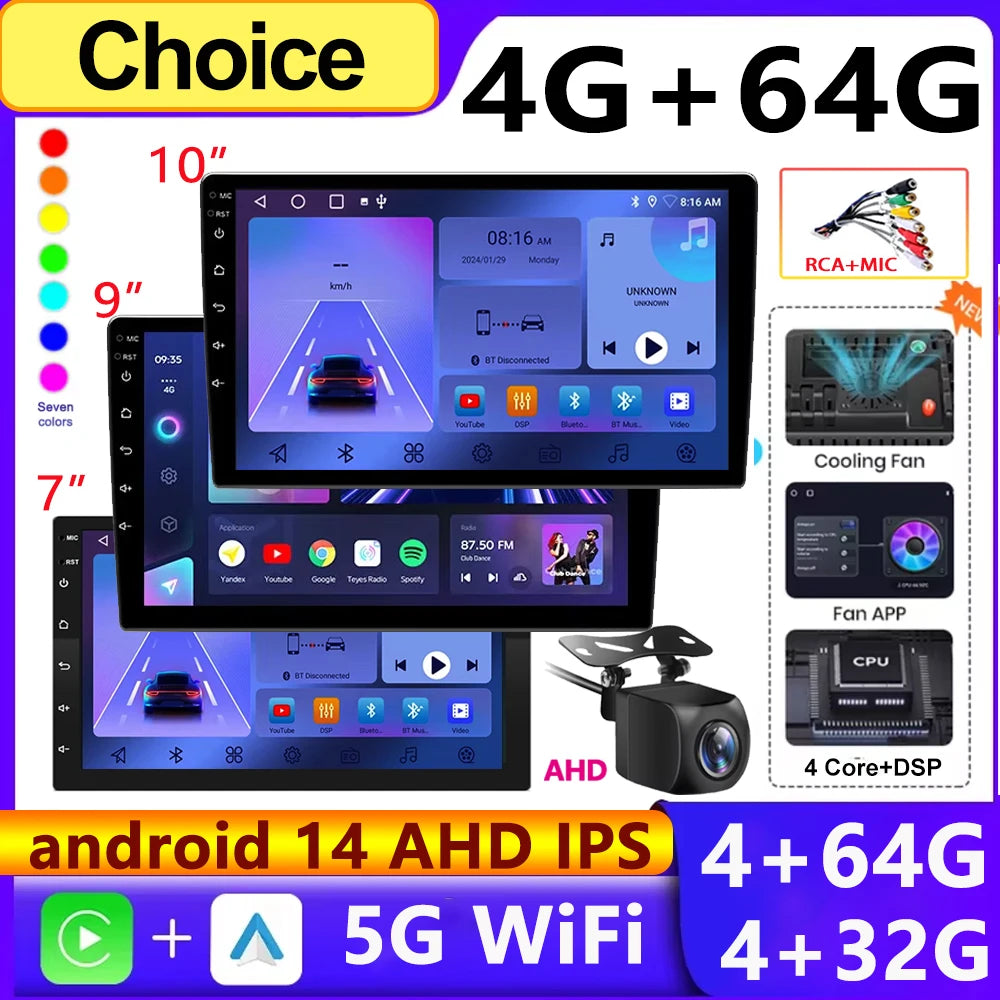 Android 14 4G 64G Multimedia Car Radio Carplay Auto Player GPS Navigation for Toyota Hyundai Nissan Kia LADA FIAT VW 9 10 Inch