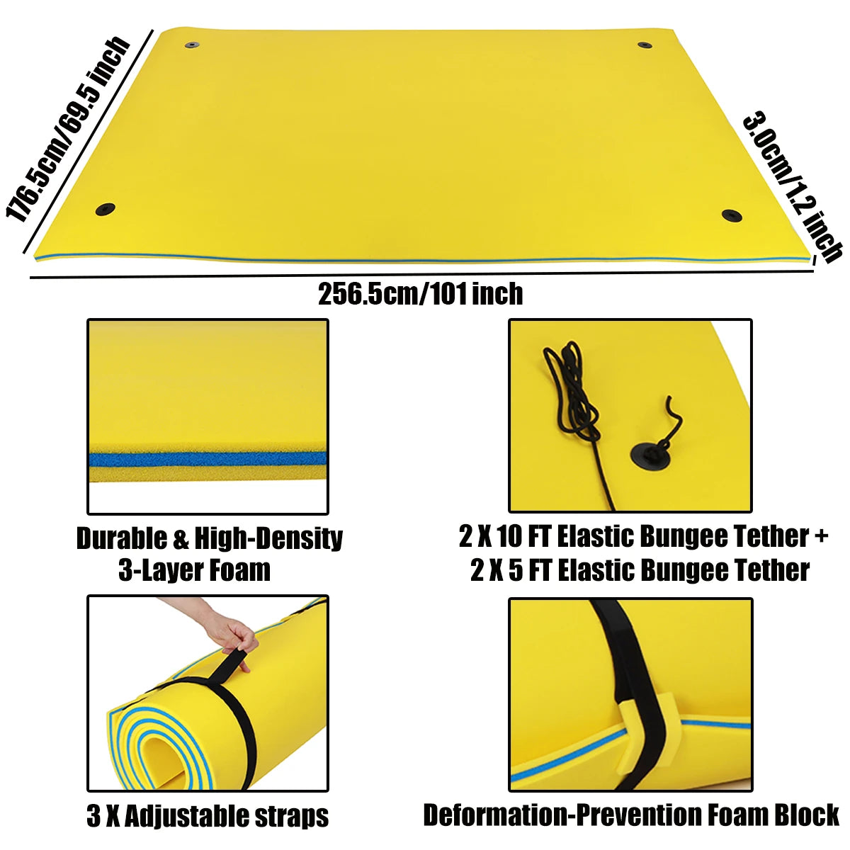 101"X69.5" Floating Water Pad Tear-Resistant XPE Foam Bouncy Water Floating Bed for Pool Beach Ocean Lake