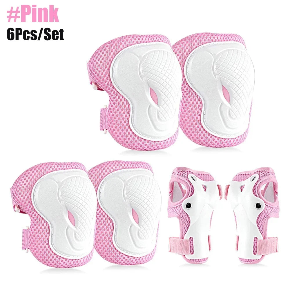 6PCS Kids Protective Gear Set - Knee/Elbow Pads + Wrist Guards for Scooter, Skateboard & Sports, Youth Safety Equipment (6-In-1)
