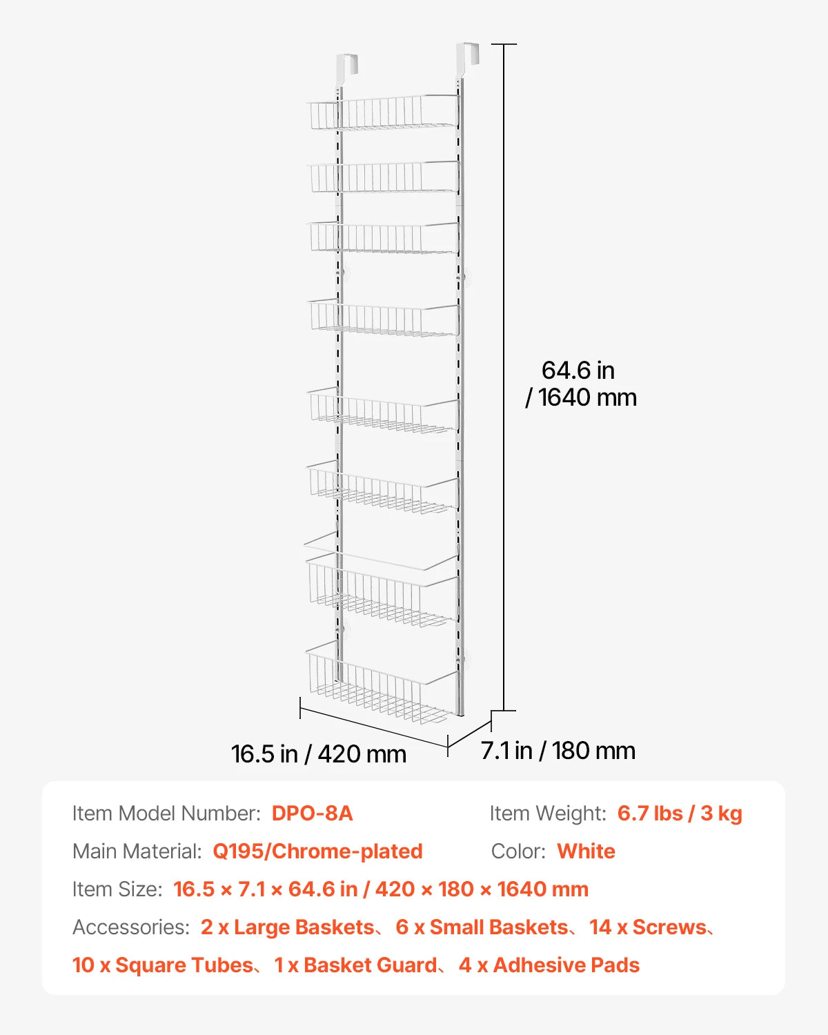 Heavy-Duty Steel Over-the-Door Pantry Organizer with Adjustable Multi-Tier Spice Rack Shelves