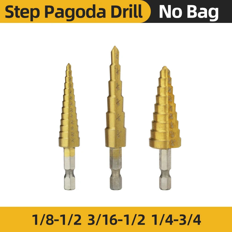 HSS Titanium Step Drill Bit High Speed Stepped Drill Set Saw Drill Tools Conical Stage Drill for Metal Wood 4-12 4-20 4-32Mm