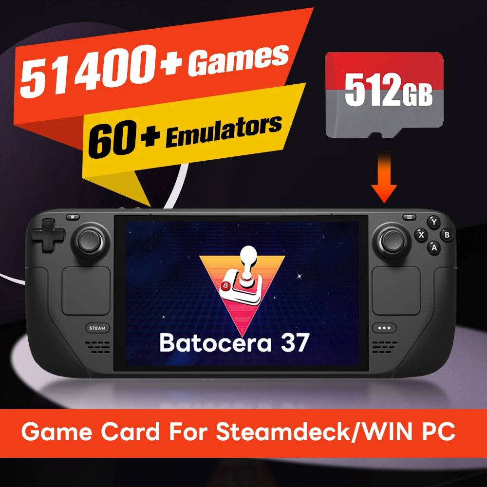 Batocera Game Card for Steamdeck/ Steamdeck Oled/Windows PC with 51400+ Games for Ps3/Ps2/Ps1/Psp/Gamecube/Sega Saturn/Mame/3Do
